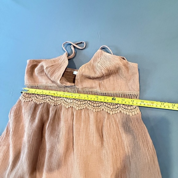 Love Tree Womens Dress Brown Crochet Waist Ruffle Hem Spaghetti Strap L - Picture 11 of 13